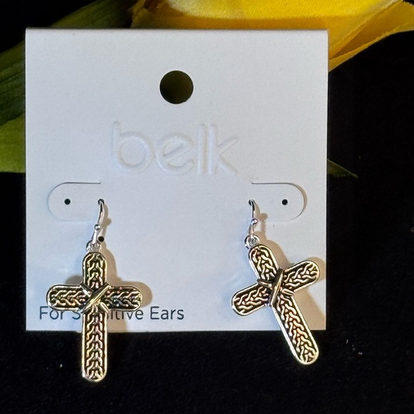 belk Jewelry - Belk Silver and Black Cross Dangling Earrings 1.5inch